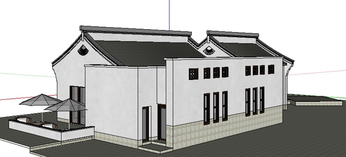 中式风格1层餐厅建筑素材设计su模型