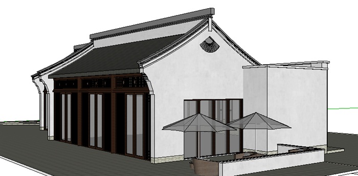 中式风格1层餐厅建筑素材设计su模型
