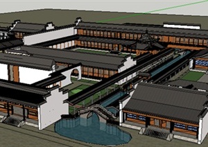 中式风格2层庭院民居住宅SU(草图大师)模型