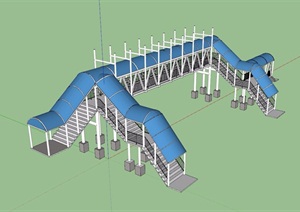 园林景观详细的完整人行天桥素材设计SU(草图大师)模型