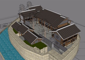 中式民宿旅游建筑设计SU(草图大师)模型