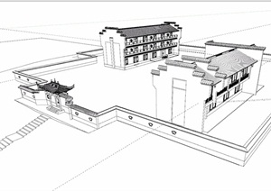 徽派中式住宅详细建筑设计SU(草图大师)模型