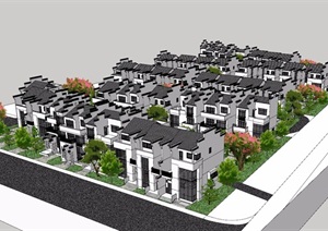 中式小区完整别墅建筑SU(草图大师)模型