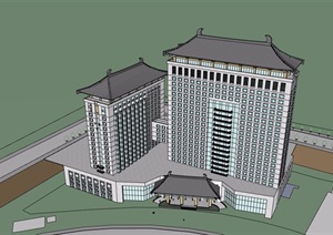 唐风中式宾馆建筑设计SU(草图大师)模型
