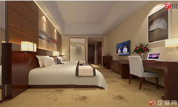 酒店标准间室内设计su模型带效果图