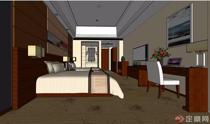 酒店标准间室内设计su模型带效果图
