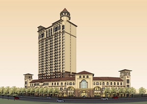 欧式风格酒店商业综合建筑SU(草图大师)模型