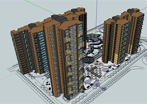 28层现代主义风格住宅楼建筑设计SU(草图大师)模型
