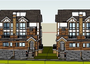 建筑-SketchUp构件-住宅_双拼别墅，英式风格，3层_1408_0