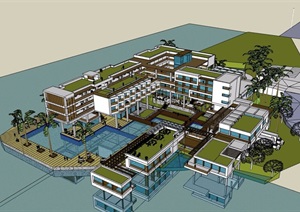 详细的宾馆旅馆建筑设计SU(草图大师)模型