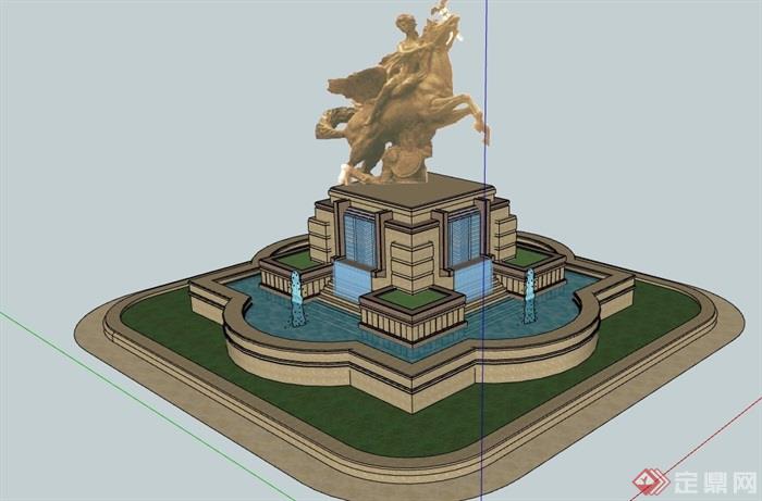 新古典风格雕塑水池设计su模型
