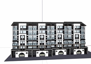 中式详细的公寓多层建筑SU(草图大师)模型