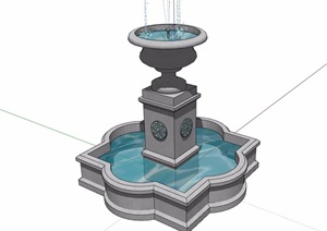 详细的完整喷泉水池SU(草图大师)模型