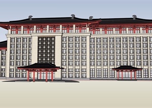 汉唐风多层详细酒店设计SU(草图大师)模型