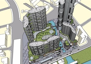 大型城市商业酒店及办公综合体设计SU(草图大师)模型