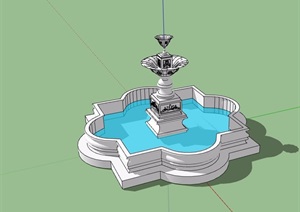 详细的整体水池景观设计SU(草图大师)模型