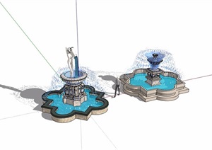 两个详细的完整喷泉水池景观设计SU(草图大师)模型