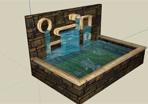 详细的景墙水池景观SU(草图大师)模型