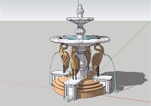 详细的完整欧式水景素材设计SU(草图大师)模型