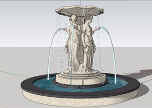欧式详细的喷泉水池景观设计SU(草图大师)模型