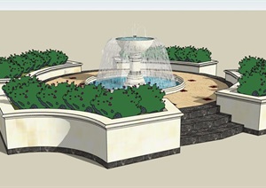 详细的整体完整水池设计SU(草图大师)模型