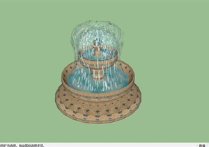 详细的完整喷泉水池景观设计SU(草图大师)模型