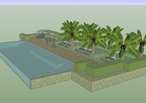 休闲区泳池水景设计SU(草图大师)模型