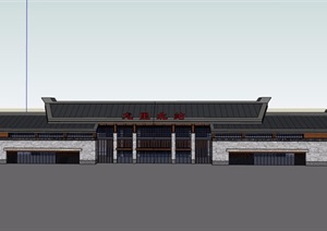 某中式火车站多层设计cad方案、SU(草图大师)模型