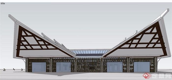 中式机场方案详细建筑设计su模型
