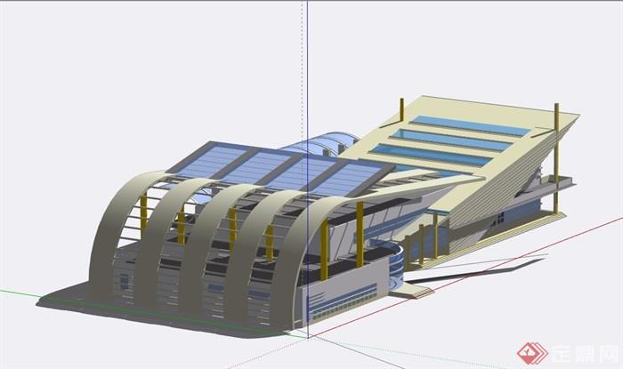 车站详细完整建筑设计su模型