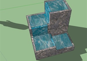 某详细的台阶水池景观设计SU(草图大师)模型