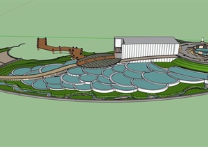 现代独特台阶式水池景观设计SU(草图大师)模型