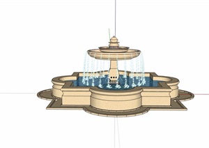 详细的整体喷泉水景素材设计SU(草图大师)模型