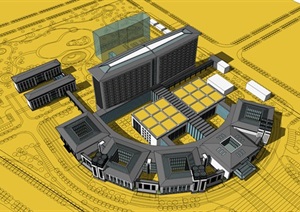 现代新中式大型中心圆弧发散式组团医院设计
