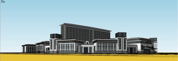 现代新中式大型中心圆弧发散式组团医院设计(2)