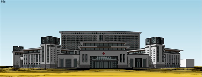 现代新中式大型中心圆弧发散式组团医院设计(3)