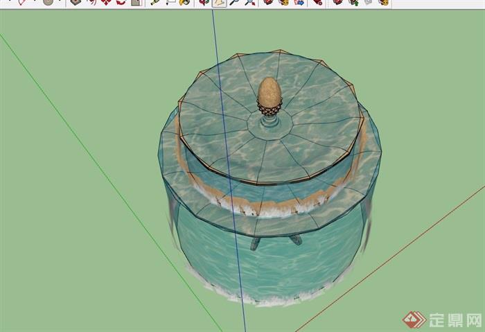 详细的圆形欧式水钵素材设计su模型