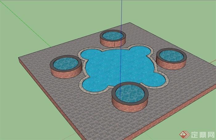 小场景水池水景素材设计su模型