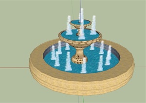 喷泉水池圆形素材设计SU(草图大师)模型