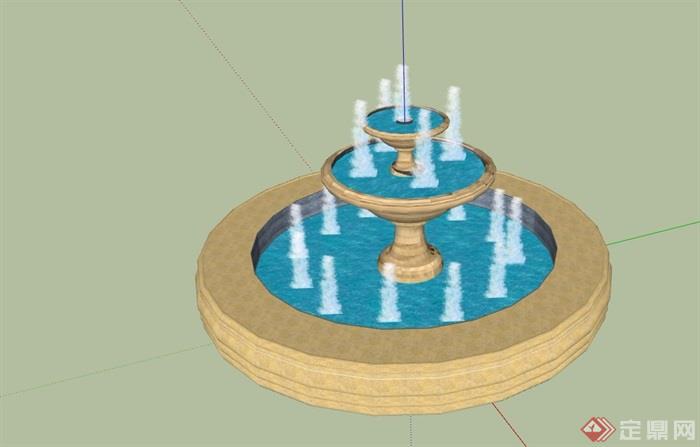 喷泉水池圆形素材设计su模型
