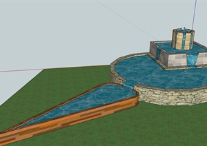 整体详细的完整水池景观设计SU(草图大师)模型
