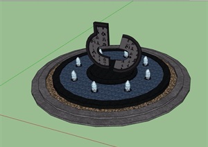 详细的独特详细完整喷泉水池景观设计SU(草图大师)模型