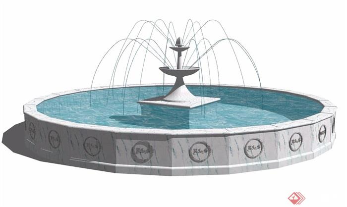 圆形喷泉水池景观素材设计su模型