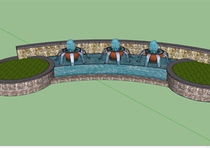 独特详细完整的水池景观设计SU(草图大师)模型