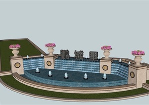 欧式详细的完整喷泉水池景观SU(草图大师)模型
