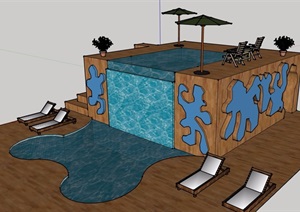 详细的整体泳池素材设计SU(草图大师)模型