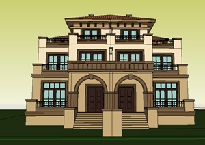 欧式主义风格双联别墅详细建筑设计SU(草图大师)模型