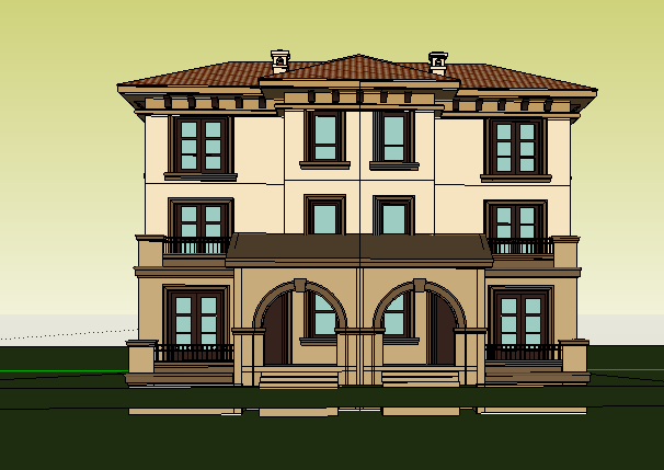 欧式主义风格双联别墅详细建筑设计su模型