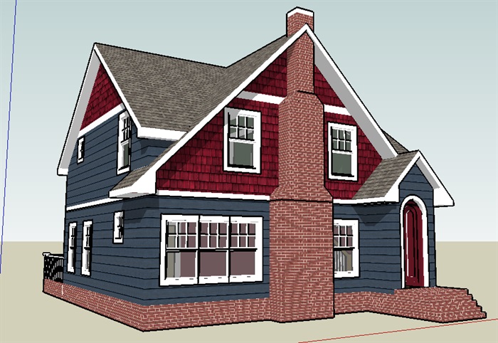 638--SketchUp构件-住宅_501-别墅，现代主义风格，坡顶，2层_4151_0(1)