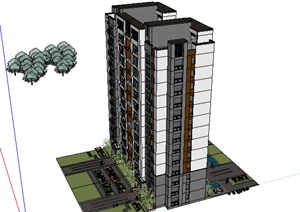 现代主义风格高层住宅建筑楼设计SU(草图大师)模型